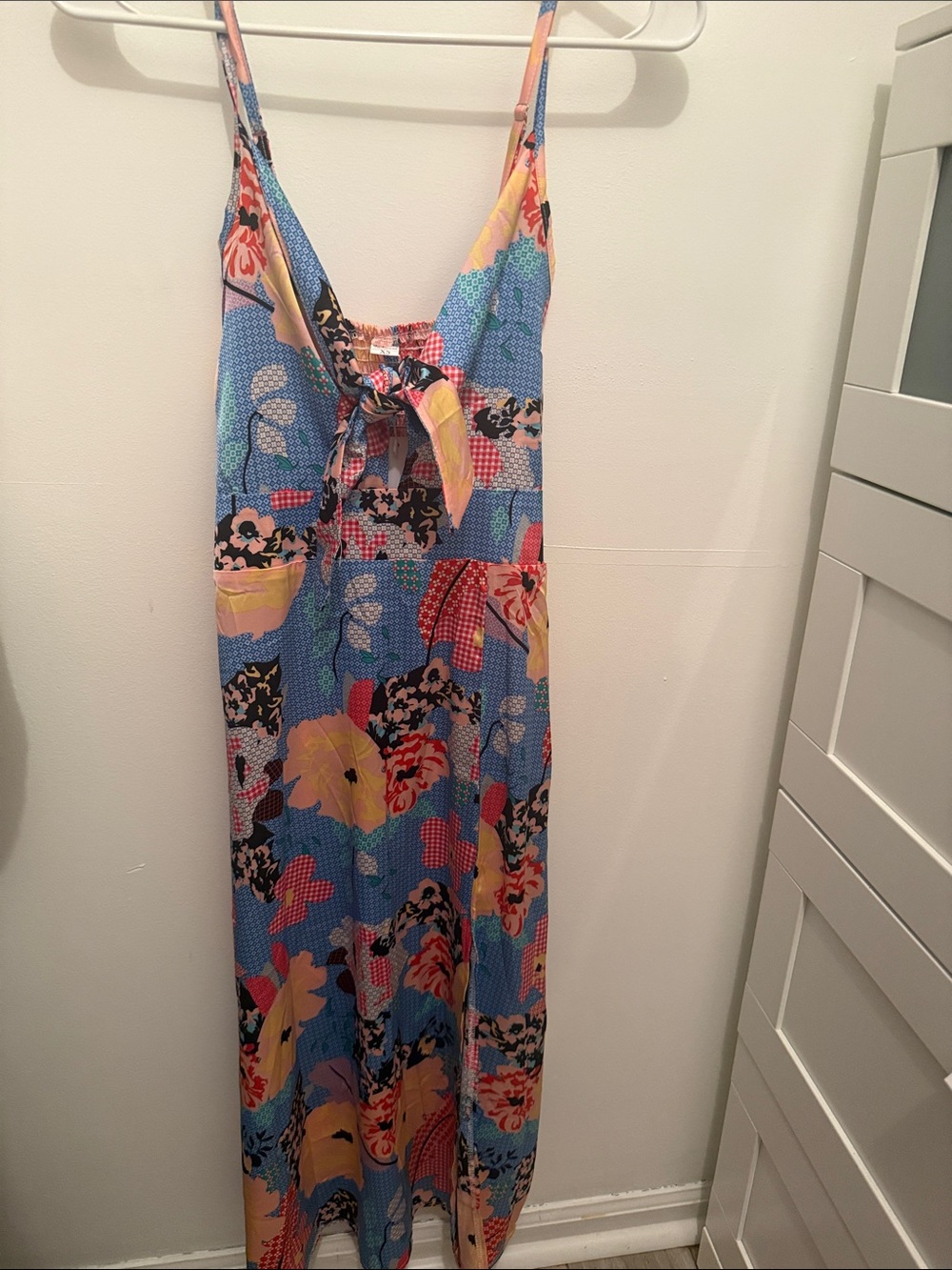 Blue Floral Tie-Front Maxi Dress
